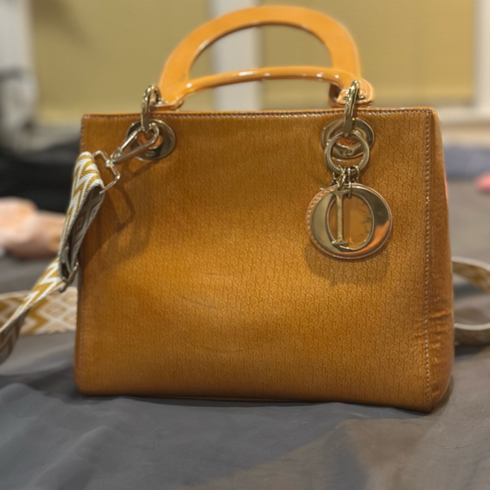 LADY DIOR * authentic* Orange Designer Handbag with Gold Accents